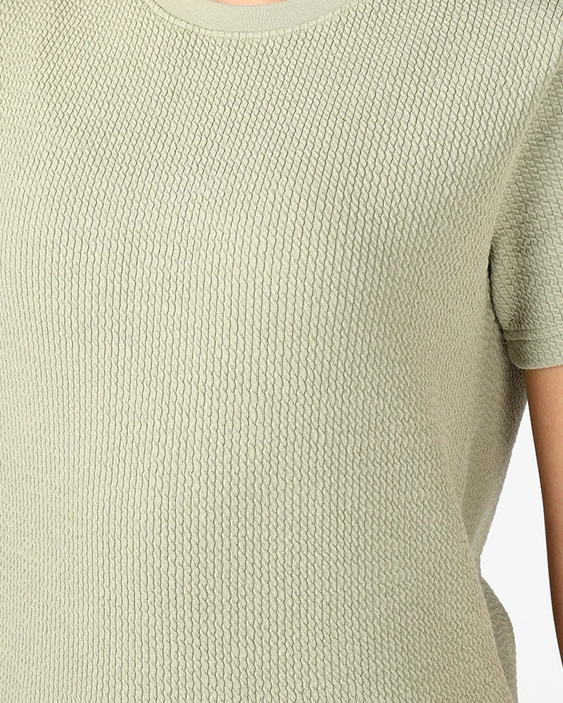 bewakoof Women's Sage Green Textured T-shirt